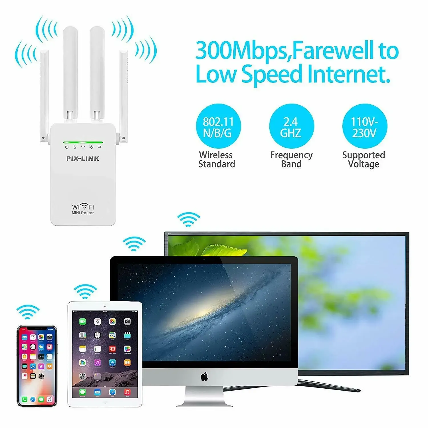 Routery PixLink 300 Mbps bezprzewodowy ROUTER ROUTER ROUTER Network 802.11b/g/n RJ45 2 porty WiFi Booster Extender WilRelessn Wr09