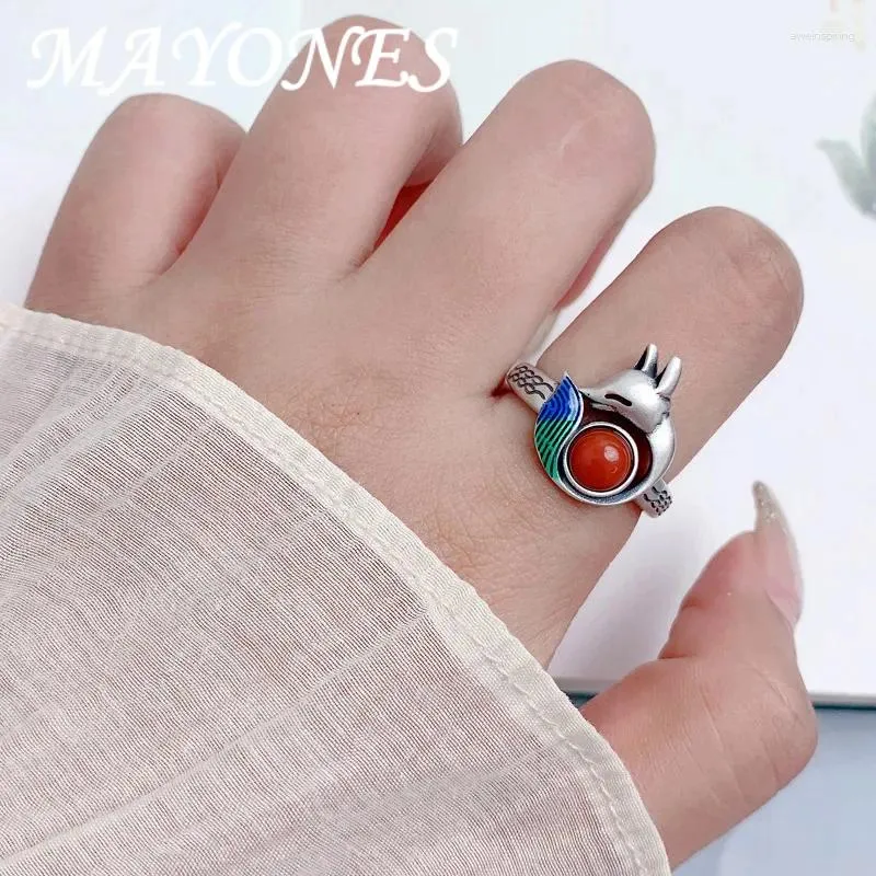 Cluster Anneaux 925 Silver Silver Southern Red Agate Shape Ring Femme Retro Simple ou ouverture Animal ajusté Bijoux Animal JZ113