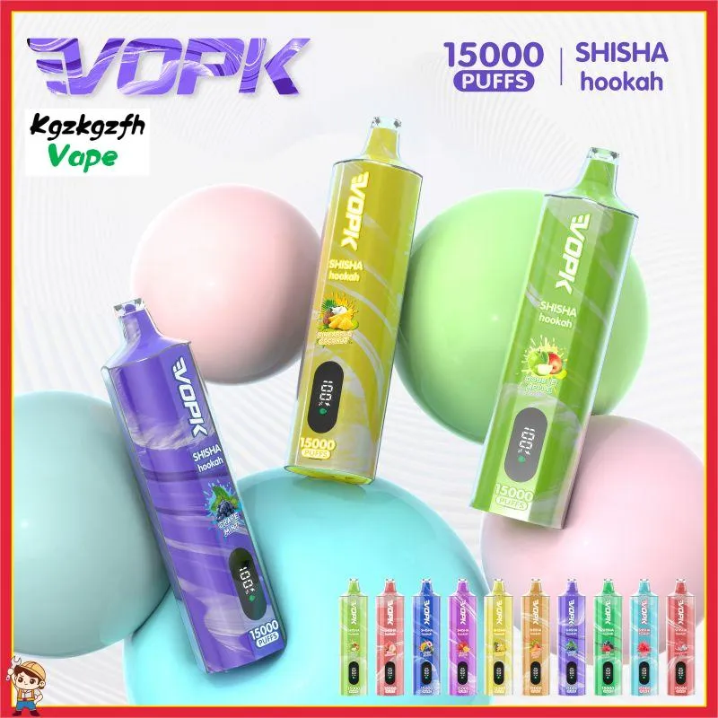 Оригинальный Vopk Shisha-Hookah Puff 15k 15000 Puff Ordessable Shisha Puff Pen Puff Puff 20 мл заранее заполненной перезарядки 600 мАч сетчатой катушке Vape Desechable Puff Puppable