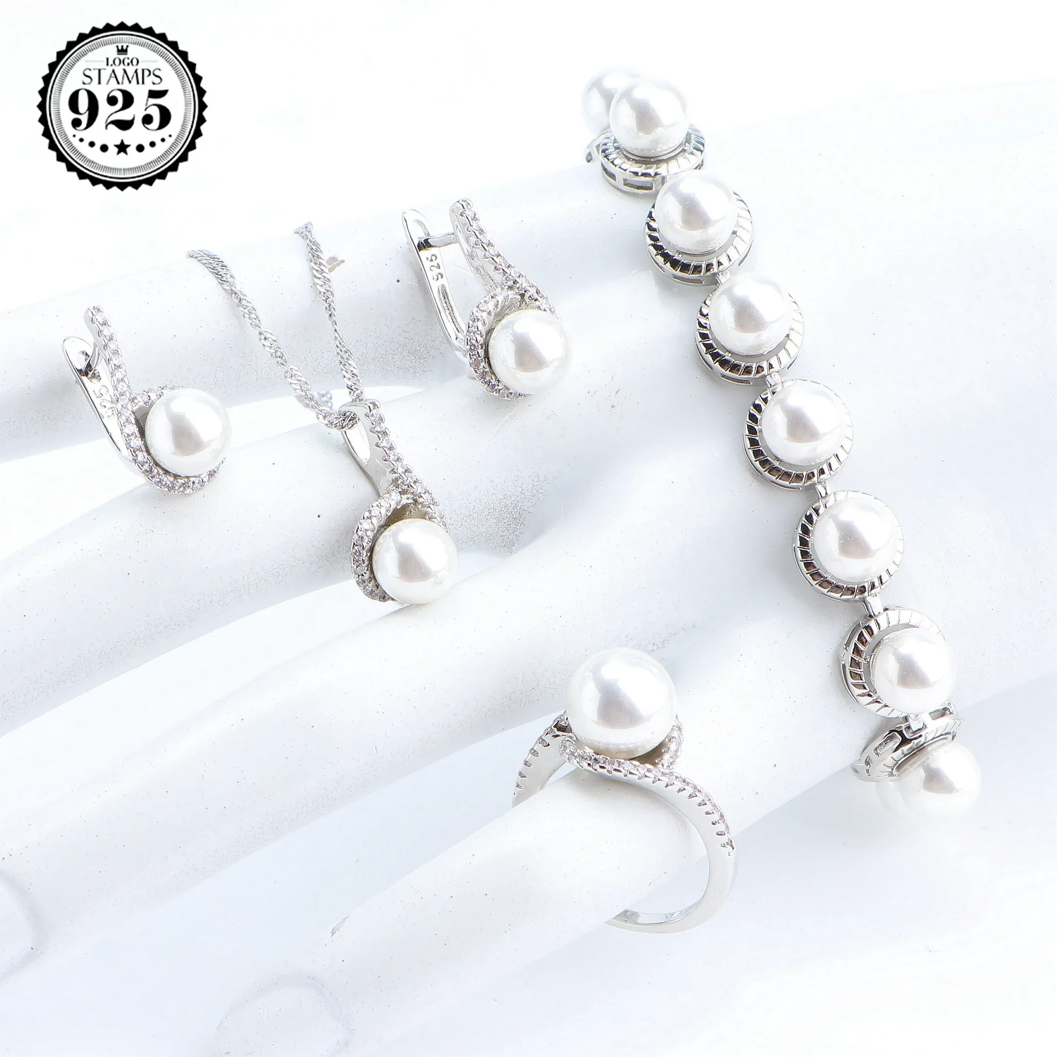 STRANDS Wedding Pearls 925 SILVERE SIERAMS SETS OORDRACHTEN BRACKET RING PENHENDERS RUIME WIT CZ KINS SET BRIDAL SIERARY VOOR DRAAG