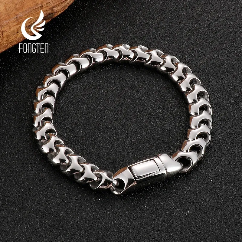 Bangle Fongten retro srebrne kolorowe stali nierdzewne bransoletki dla mężczyzn Viking link łańcuch kości kubańskiej punkowy motocyklista biżuteria bransoletki