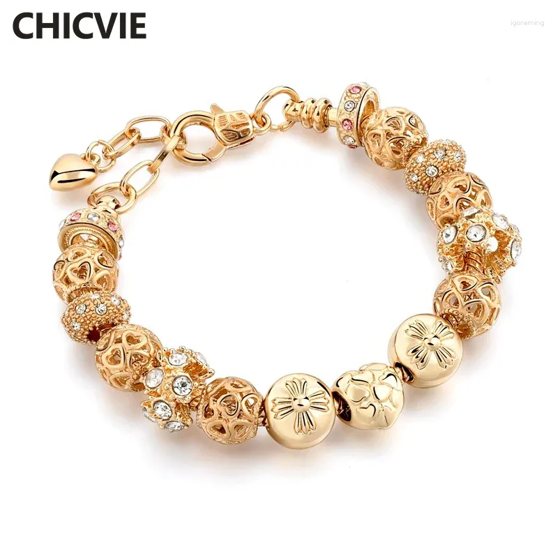 Charm Bracelets CHICVIE Gold Color Crystal Glass Bead Bracelet For Women Beads Charms Jewelry Making Custom DIY SBR170008