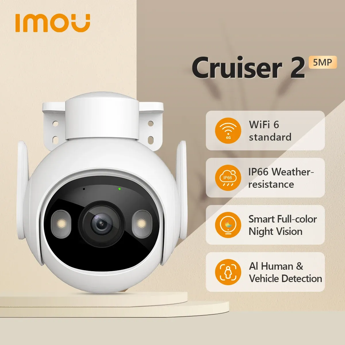 Control IMOU Cruiser 2 5MP WiFi Outdoor Security Camera AI Smart Tracking Human Vehicle Detection IP66 Smart Night Vision Two Way Talk