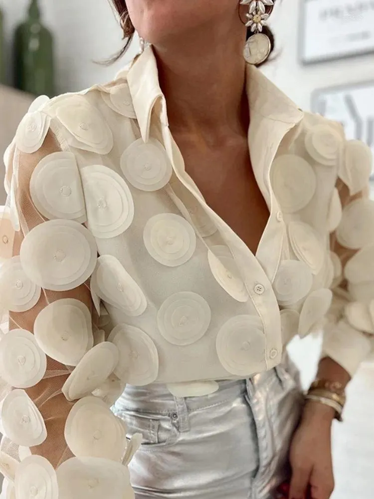 Blouses pour femmes 3d décoration florale transparente