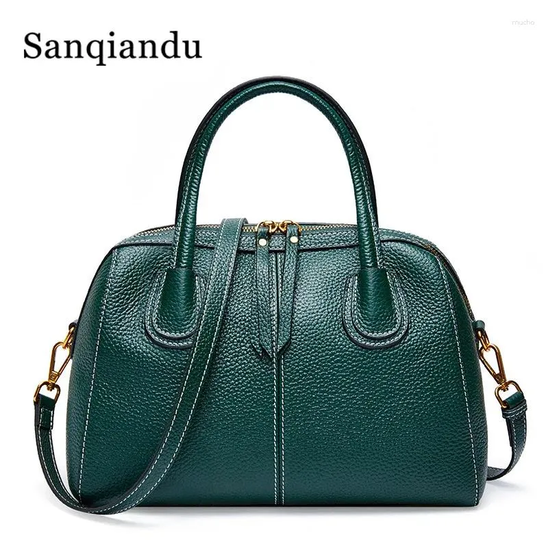 Sac 2024 Cow Hide Geatine Leather Femmes Hands Sac à main Elegant dames Boston Boston Messenger Sacs Satchel Green Totes