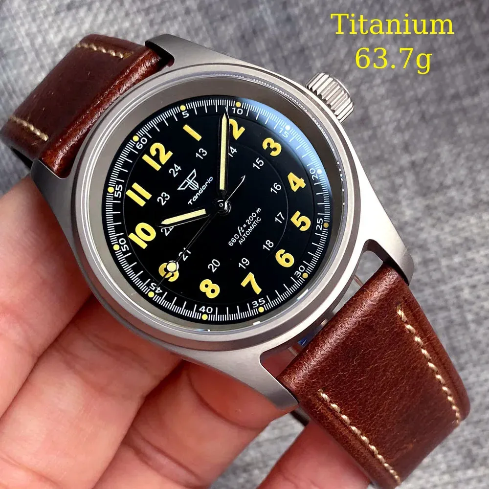 Watches 36mm Titanium Aviator Pilot Watch 200M Waterproof Dive Mechanical Wristwatch Japan NH35 PT5000 Movt Tandorio Sport Clock