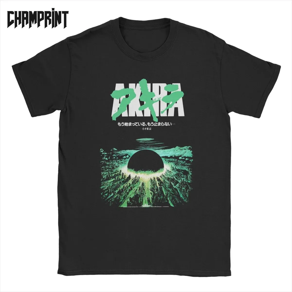 Chemises Men Tshirt Akira Green Japanese City Explosion Explosion Casual 100% Coton Tee Shirt Short T-shirts Round Collar Clothing Party