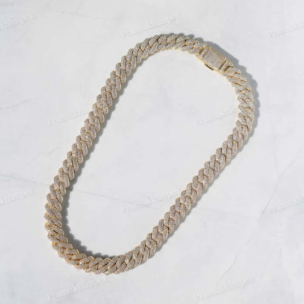 Herstellungspreis Luxus 2 Reihen Moissanite Kubanische Verbindung Kette 18K Festkörper -Gold -Diamant -Halskette für Herren Hip Hop Custom Jewelry