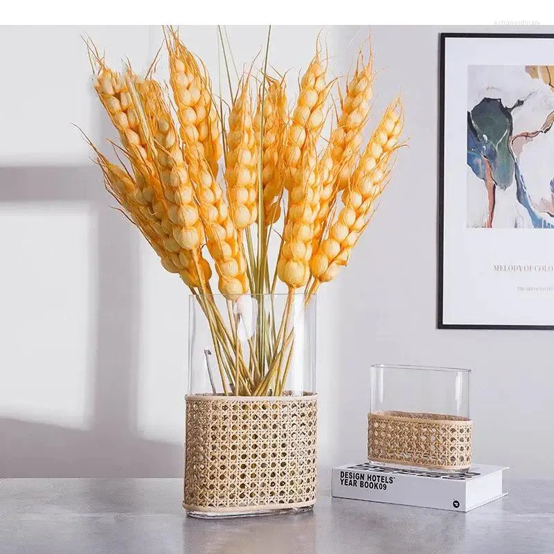 Vaser kreativa bambu väver glas vas hydroponic blomkrukor skrivbord dekoration konstgjord dekorativ blommor arrangemang