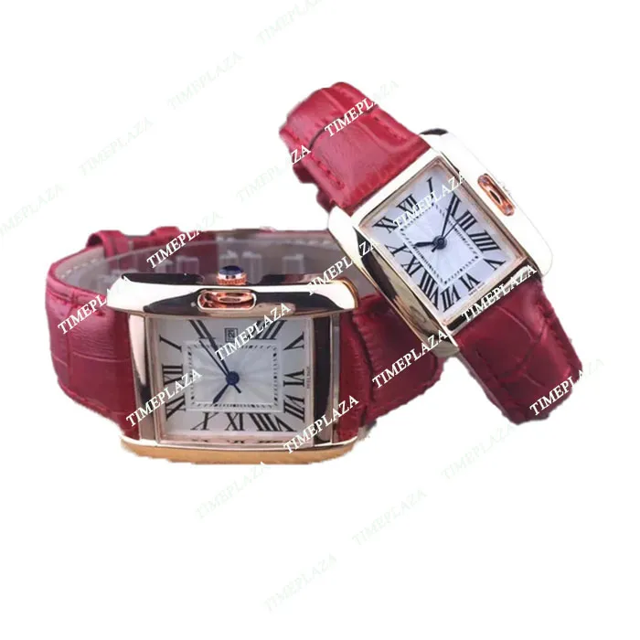 新しい最高品質の男性と女性の時計クォーツムーブメントウォッチローズゴールドシルバーケースレザーストラップ女性ドレス時計愛好家デザイナー腕時計