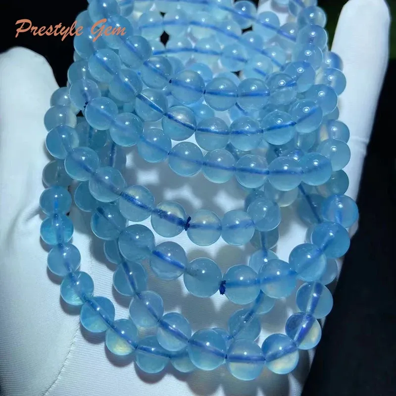 Strands meihan natural a +++ aquamarina redonda lisa contas soltas pulseiras gemas para jóias