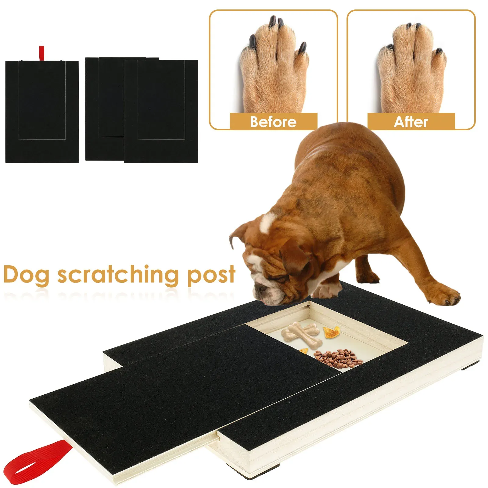 Clippers Dog Nail Scratch Board with Builtin Treat Box Wooden Puppy Nail Grinding Pad Dog Nail File Board Sandpaper Board Scratcher