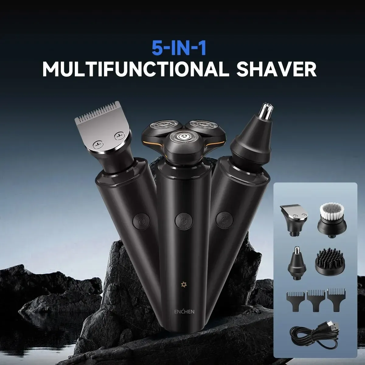 Shavers ENCHEN X8SC Electric Shaver With 4 Replacement Heads MultiPurpose Waterproof TypeC Rechargeable Portable Men Beard Trimmer