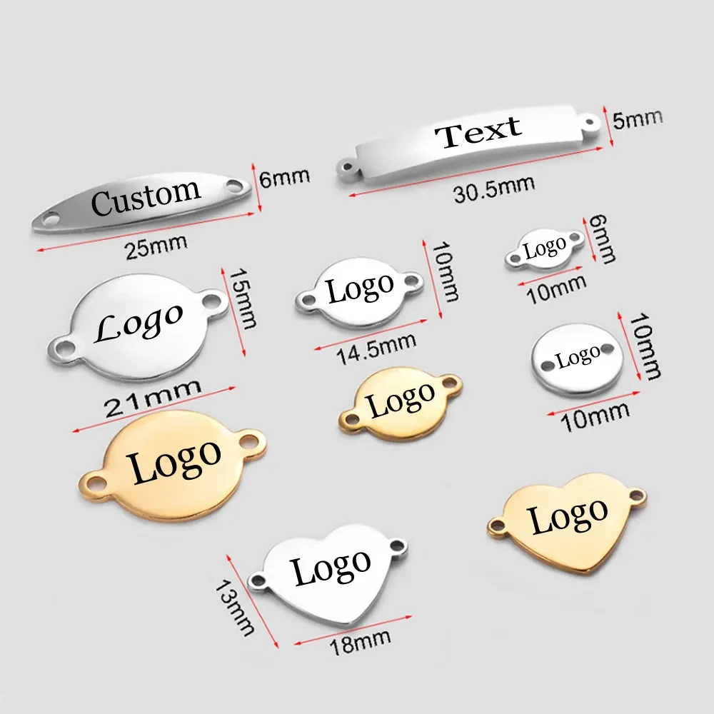 Naszyjniki 50pc spersonalizowane niestandardowe tagi logo tworzące stal nierdzewną markę marka Marka uroków 2 otwory złącza Making biżuterii biżuterii