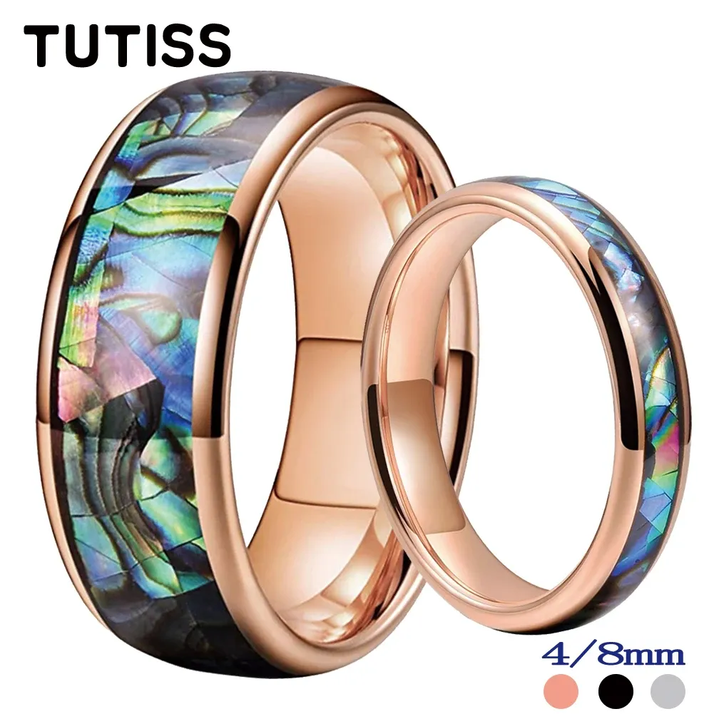 Bänder Tutiss 4mm 8mm Abalone Shell Inlay Multicolor Tungsten Ehering Band Ring für Männer Frauen gewölbter polierter Komfort Pass