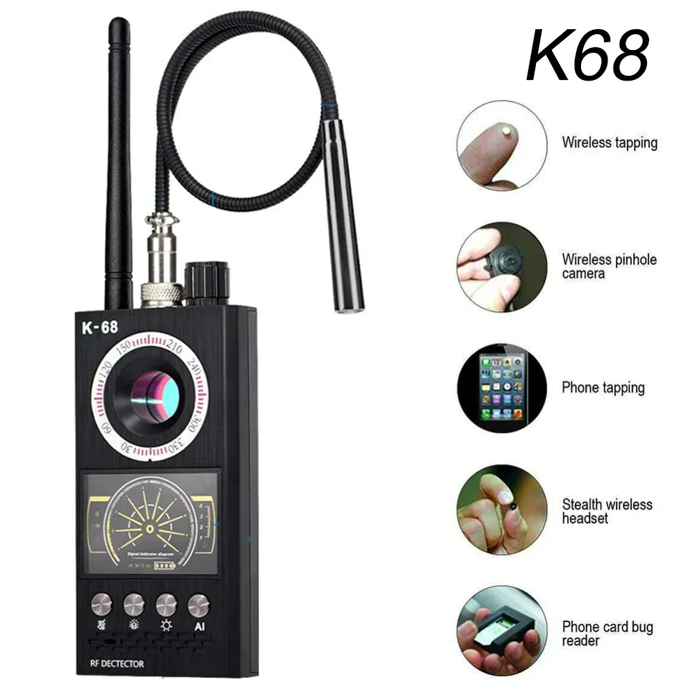 Detector K68 Multifunctionele anti -spion -detector Verborgen cameradetector RF Signaal Wireless Bug GPS Alarm Scanner Safety Hotel Camera Finder