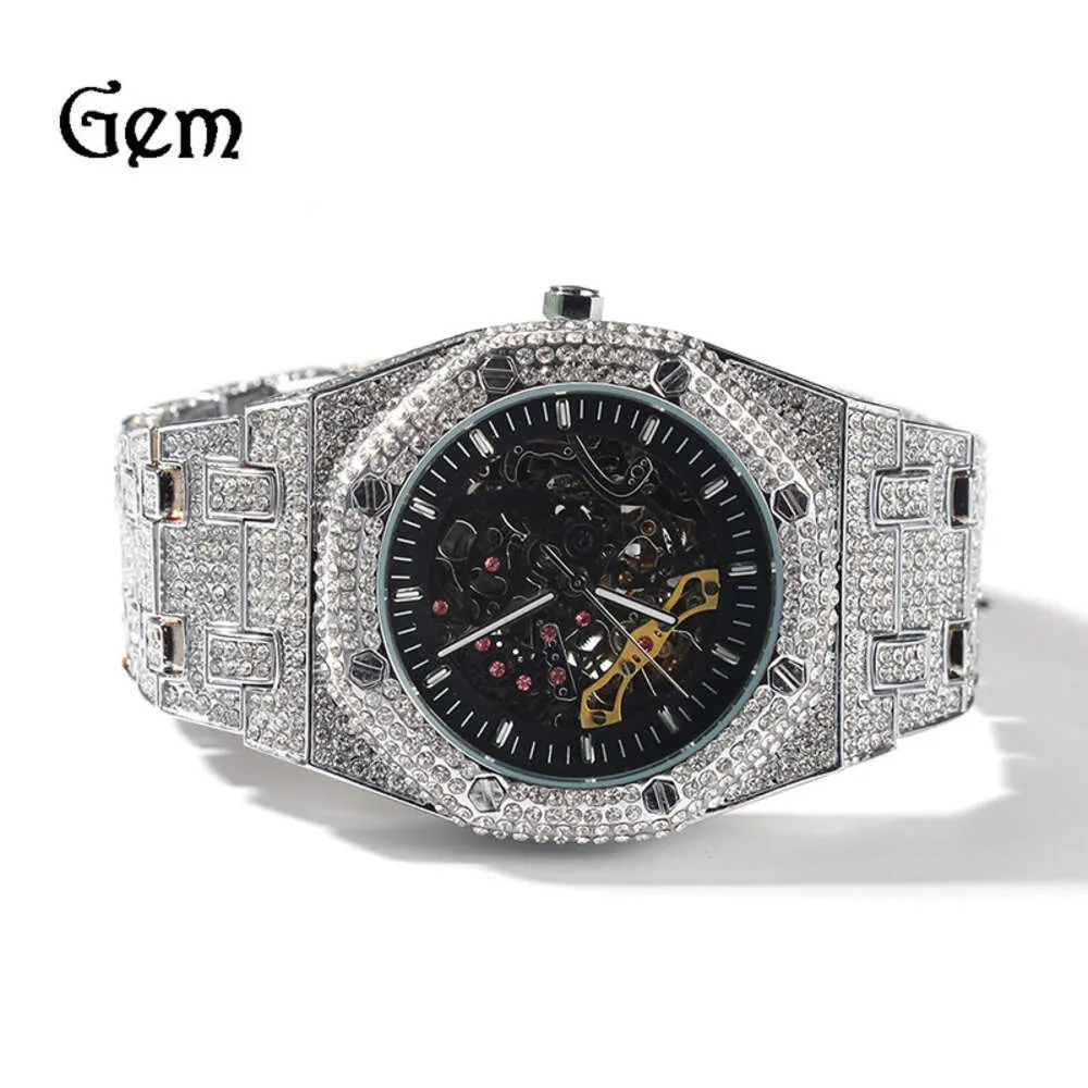 Hip Hop Full Diamond Hollow Through Bottom Mechanical Fashionable and Personalized New Men's Watch