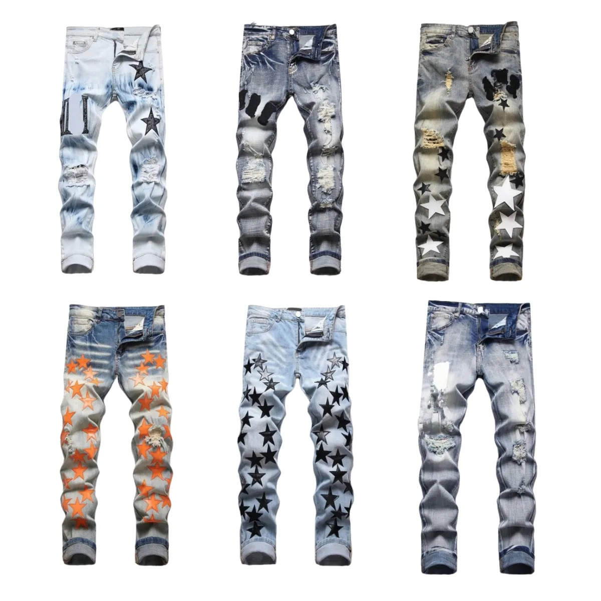 Designer de jeans masculin Hip Hop LETTRE LETTRE STAR JEANS TENDANT MOTH MOTORCYLY PANT