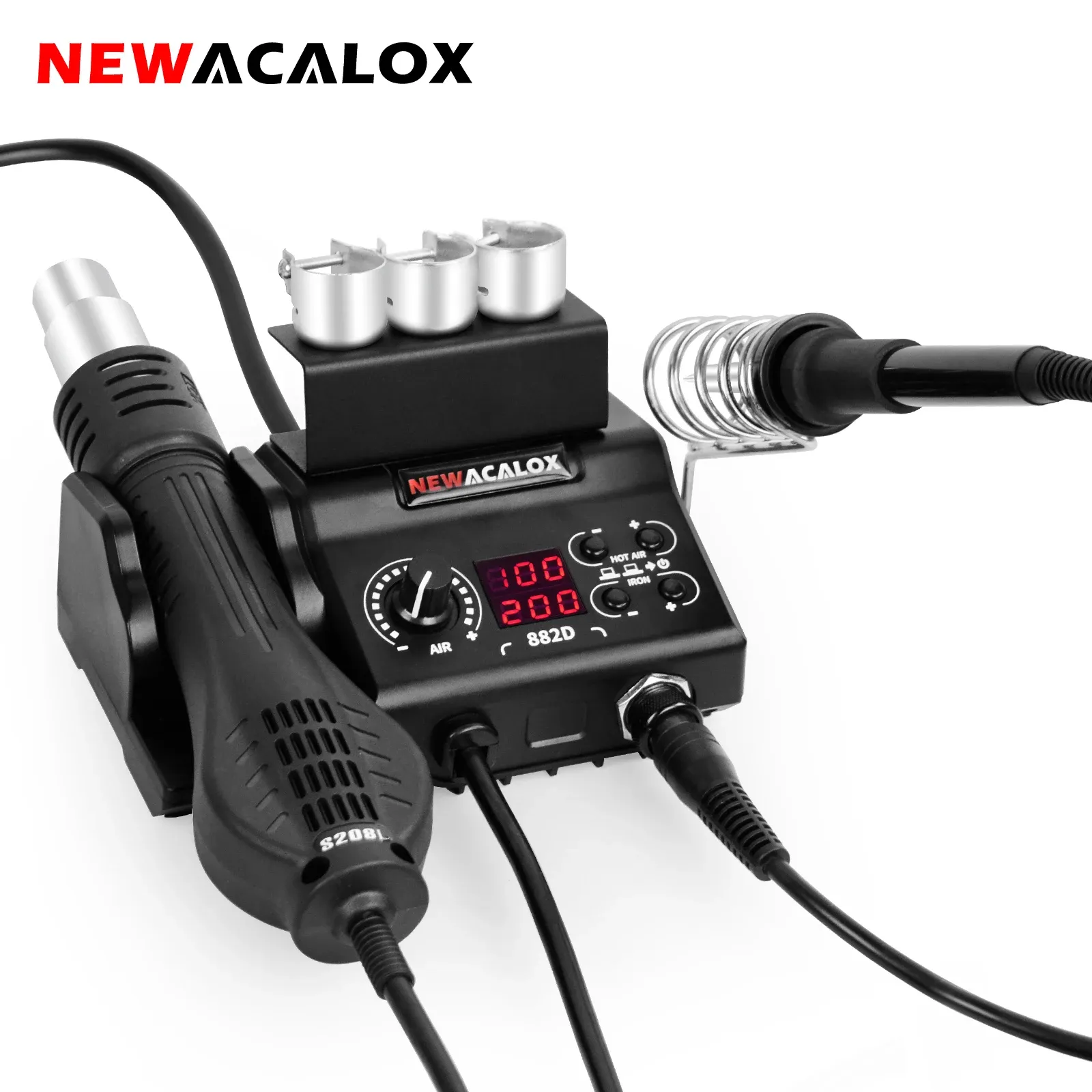 コントロールNewacalox 882d Hot Air Gunはんだ鉄2IN1はんだ付けステーションSMDリワークステーションスマート温度制御睡眠機能