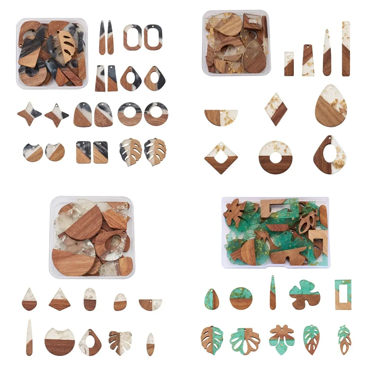Necklaces 20Pcs Mix Natural Walnut Wood Resin Pendant Teardrop Leaf Geometric Charms For Earring Necklace DIY Craft Jewelry Making