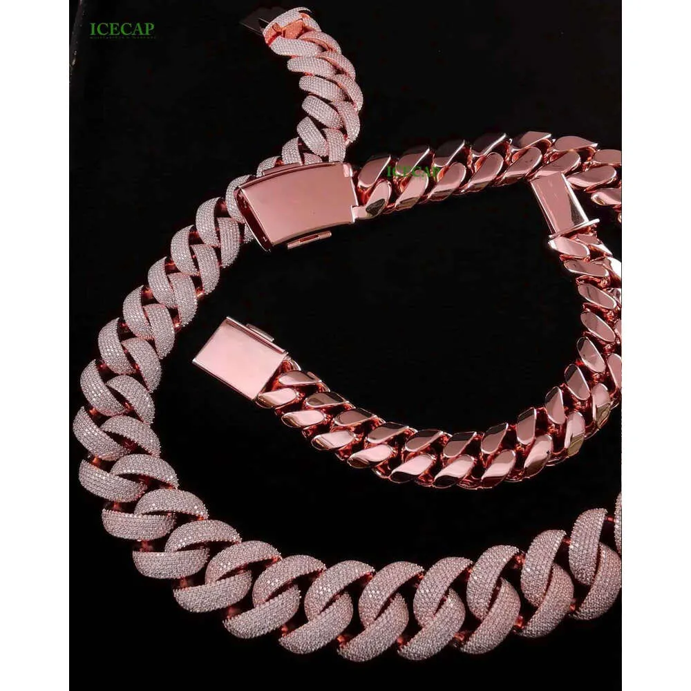 22mm 6 rader VVS Moissanite Miami Cuban Chain Pass Diamond Tester 925 Sterling Silver Rose Gold Cuban Link Chain Box Halsband