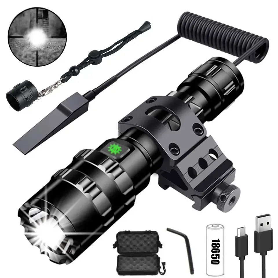 Scopes Lampe de poche tactique 1600Lumens USB USB Torle haute puissance Lumière de chasse imperméable avec des accessoires de tir de chasse à clip