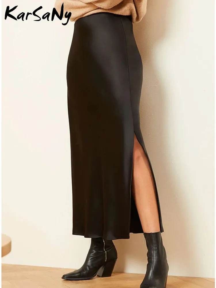 Couleur Solide De Soie Artificielle Fourchette Serree Fork A Line Jupe Longue Taille Haute Jupe Elegante Pour Femmes Jupes De Mode Dete 240422 Du 45 68 DHgate