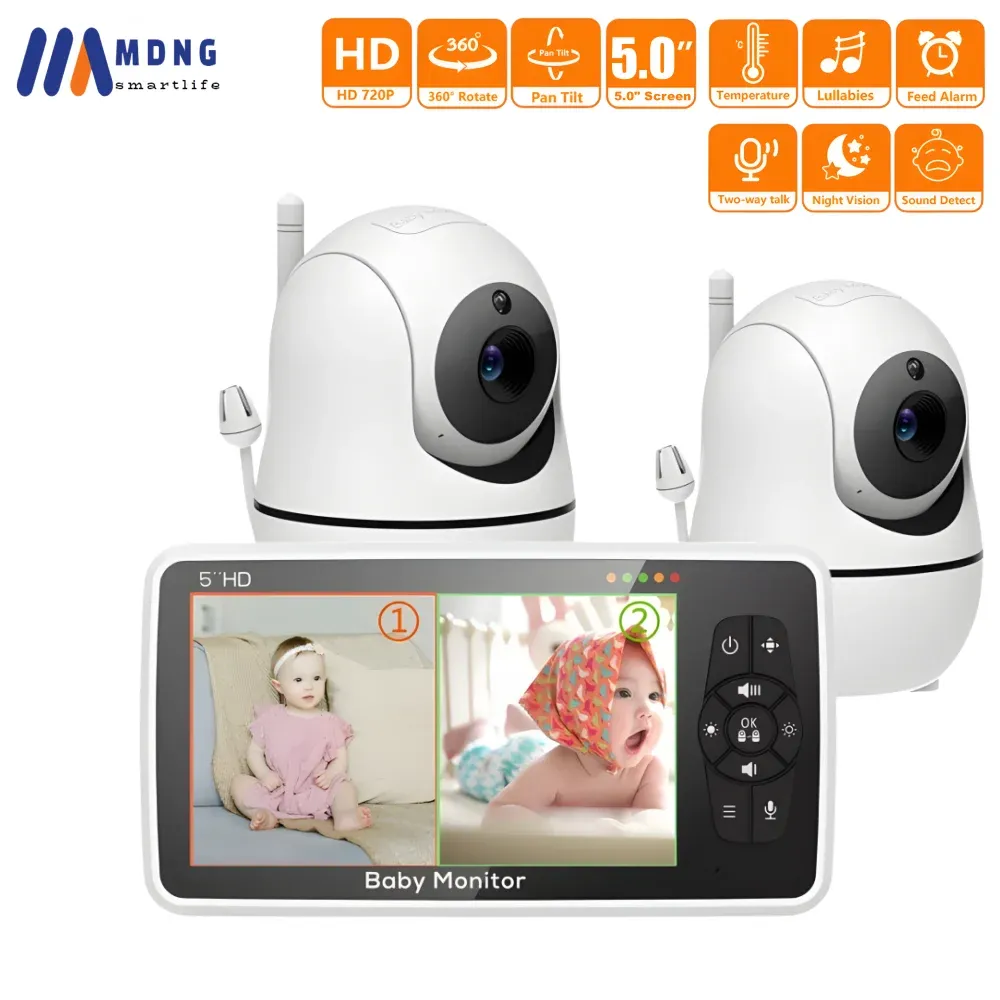 Monitore 5 Zoll Video Babypitor mit zwei Kamera Babyphones Kameras 4x Zoom 1000ft 2way Audio Babys Produkte Neugeborene Nanay Cam