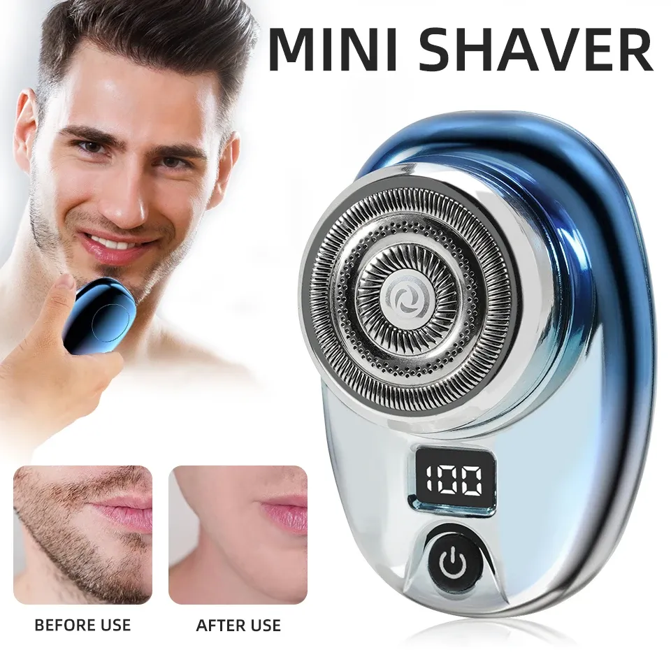 Mini barbeador elétrico para homens Tamanho do bolso lavável Recarregável portátil sem fio TRIMER FACE FACE