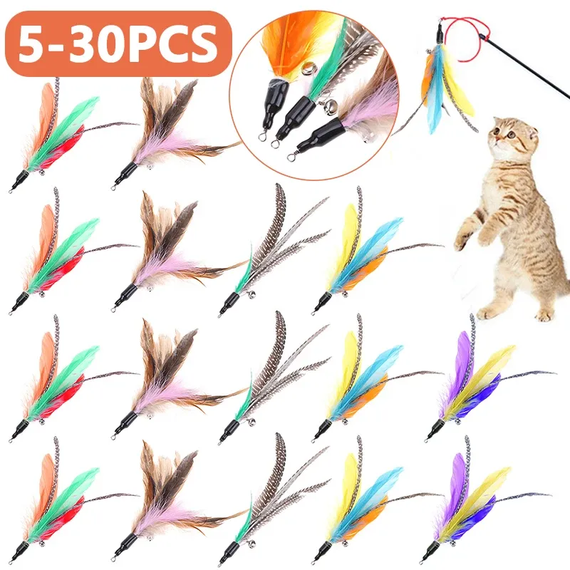 Toys 530 PCs/lote aleatório colorido brinquedos de gato cádica de penas de reposição de penas de treinamento de penas de penas de penas de gato wand pet produtos