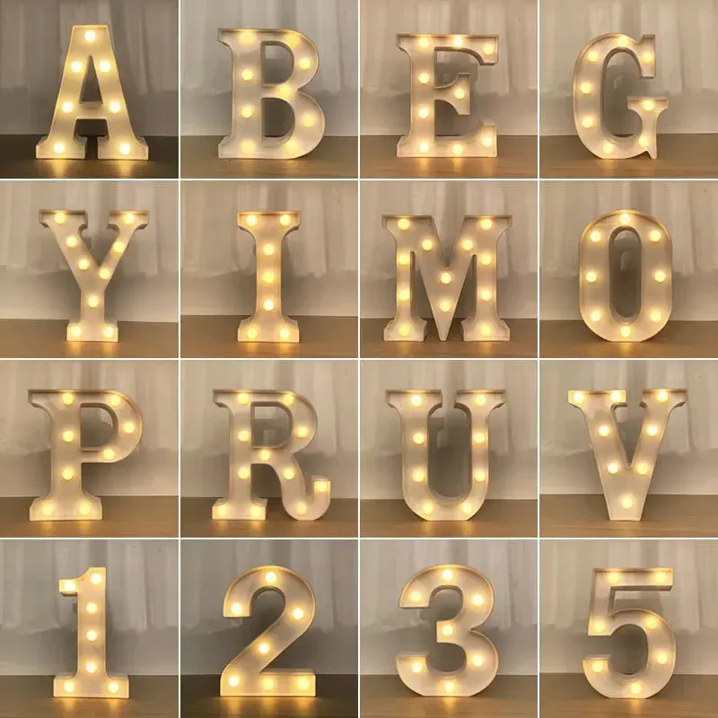 Wedding Decorative Name Letters Alphabet Letter LED Lights Luminous Number Lamp Night Light Party Baby Bedroom Decoration Home 240408