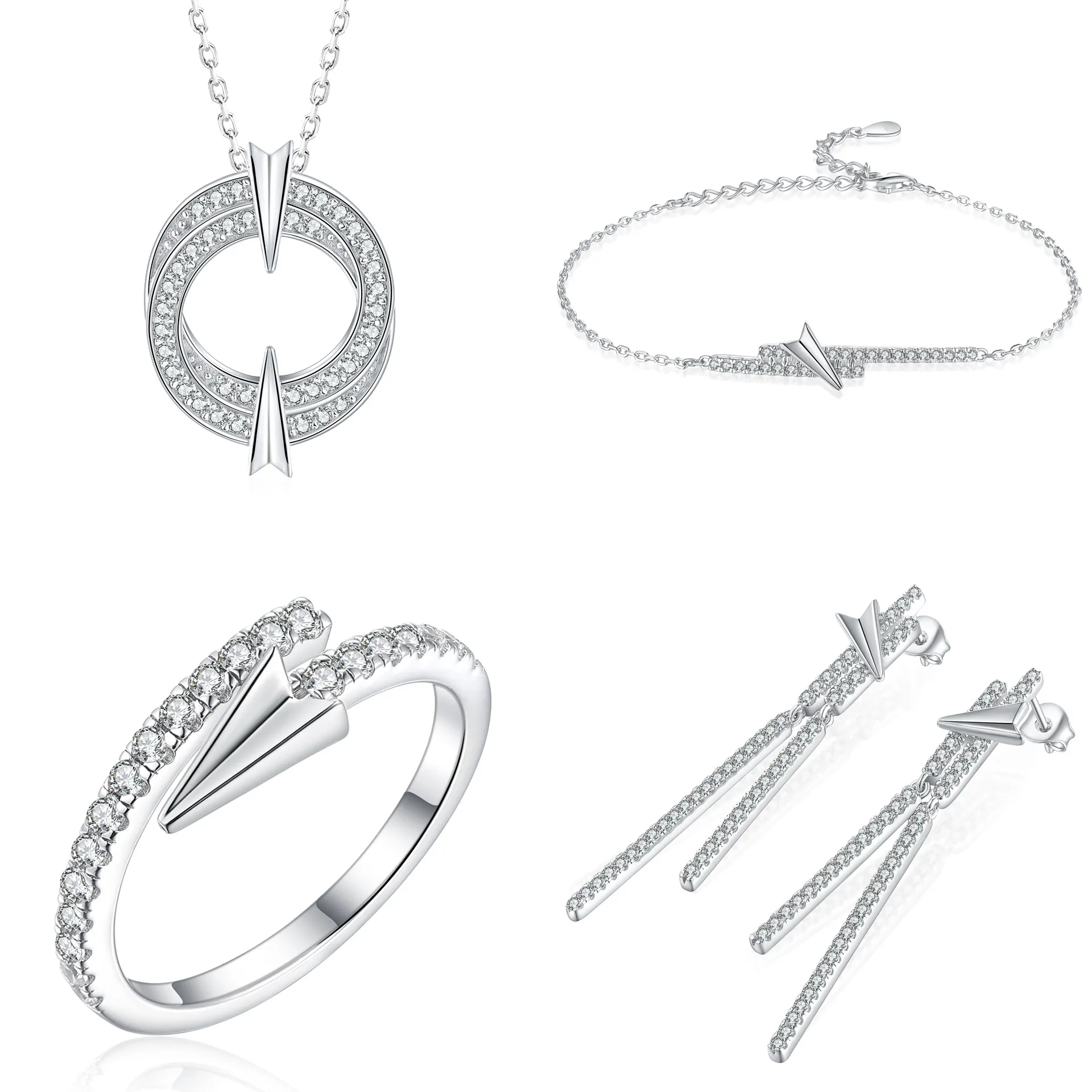 Jewelry Sets, S925 Sterling Silver Boutique, 4-piece Women's Jewelry Bracelet, Earrings, Necklace, Ring Set,Jewelry