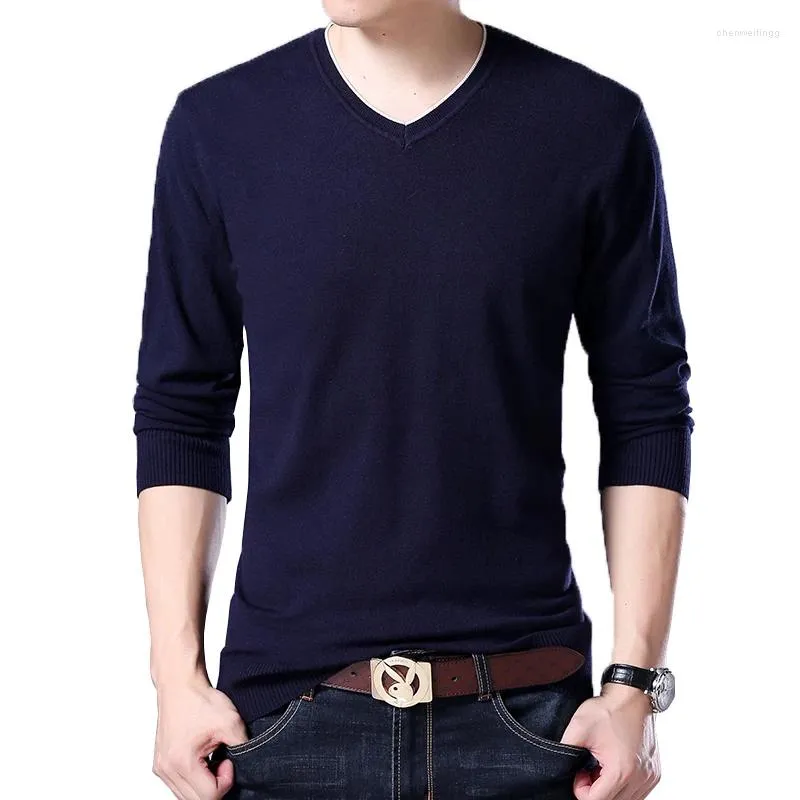 Мужские свитера M-7xl Fashion Brand Свитер Mens v Sece Pulver Solid Slim Fit Jummers вязаная шерстяная одежда Высококачественная кашемир