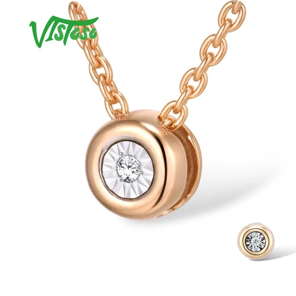 Pendants VISTOSO Gold Pendant For Women Pure 14K 585 Rose/white Gold IllusionSet Miracle Plate Diamond Pendant Round Circle Fine Jewelry