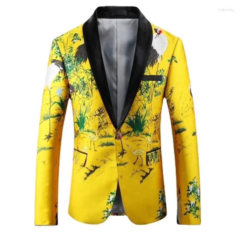 Men's Suits Suit Jacket Printed Slim Floral Stage Costume Simple Personality Pattern Fashion Party Wedding Top