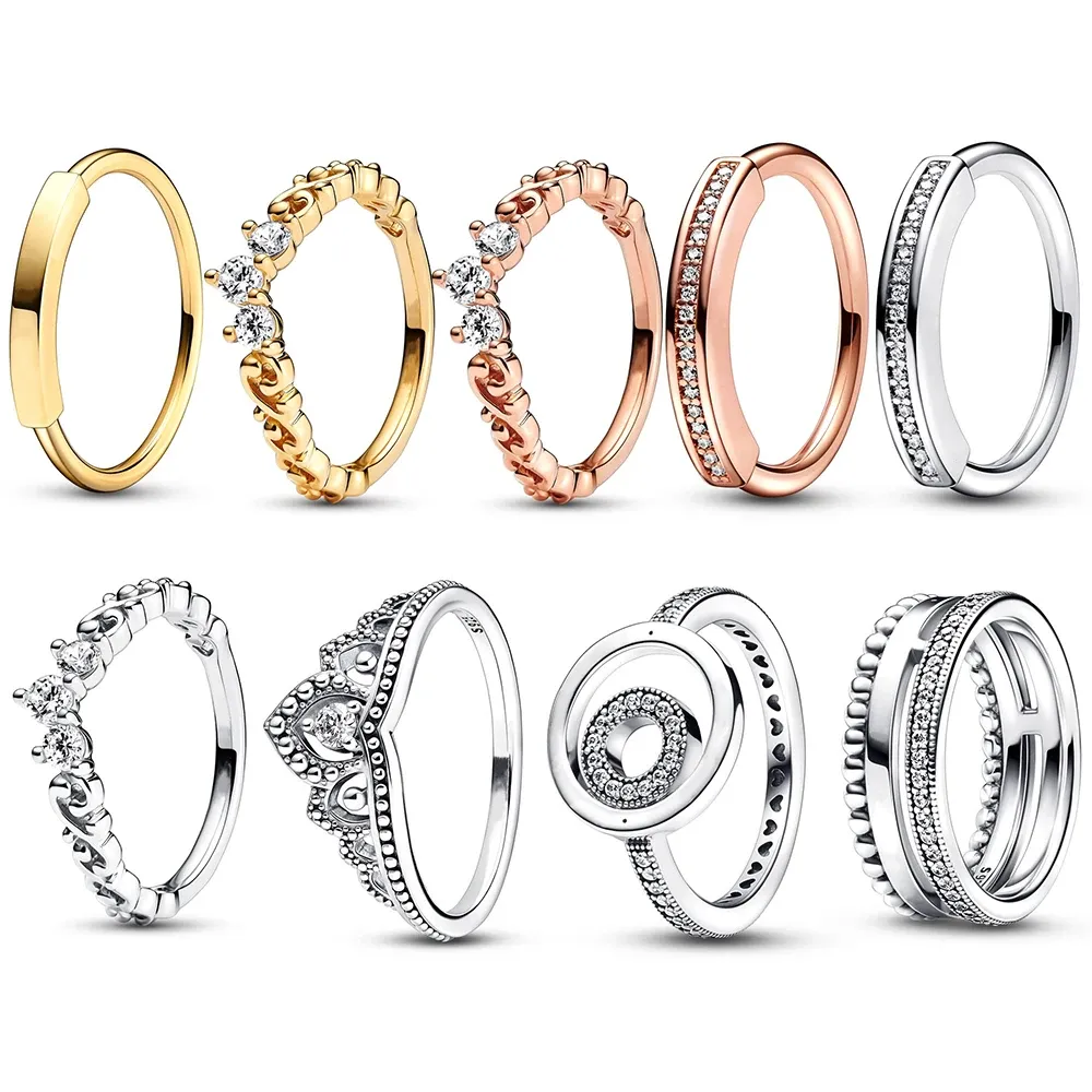 Anneaux 2022 Haute qualité originale 925 Sterling Silver Pan Regal Swirl Tiara Signature Ring Fit Women Jewelrys