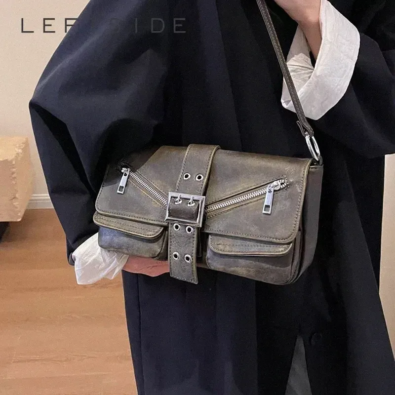 leftside Y2K Style PU Leather Small Underarm Bags for Women 2023 Winter Korean Fi Zipper Design Shoulder Bag Handbags 55Wz#