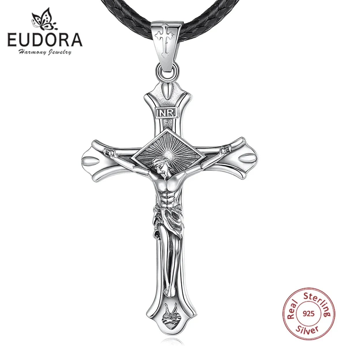 Kettingen eudora 925 Sterling Silver Jezus Cross ketting Vintage Crucifix amulet hanglampjes religieuze sieraden persoonlijkheid geschenk voor mannen vrouwen