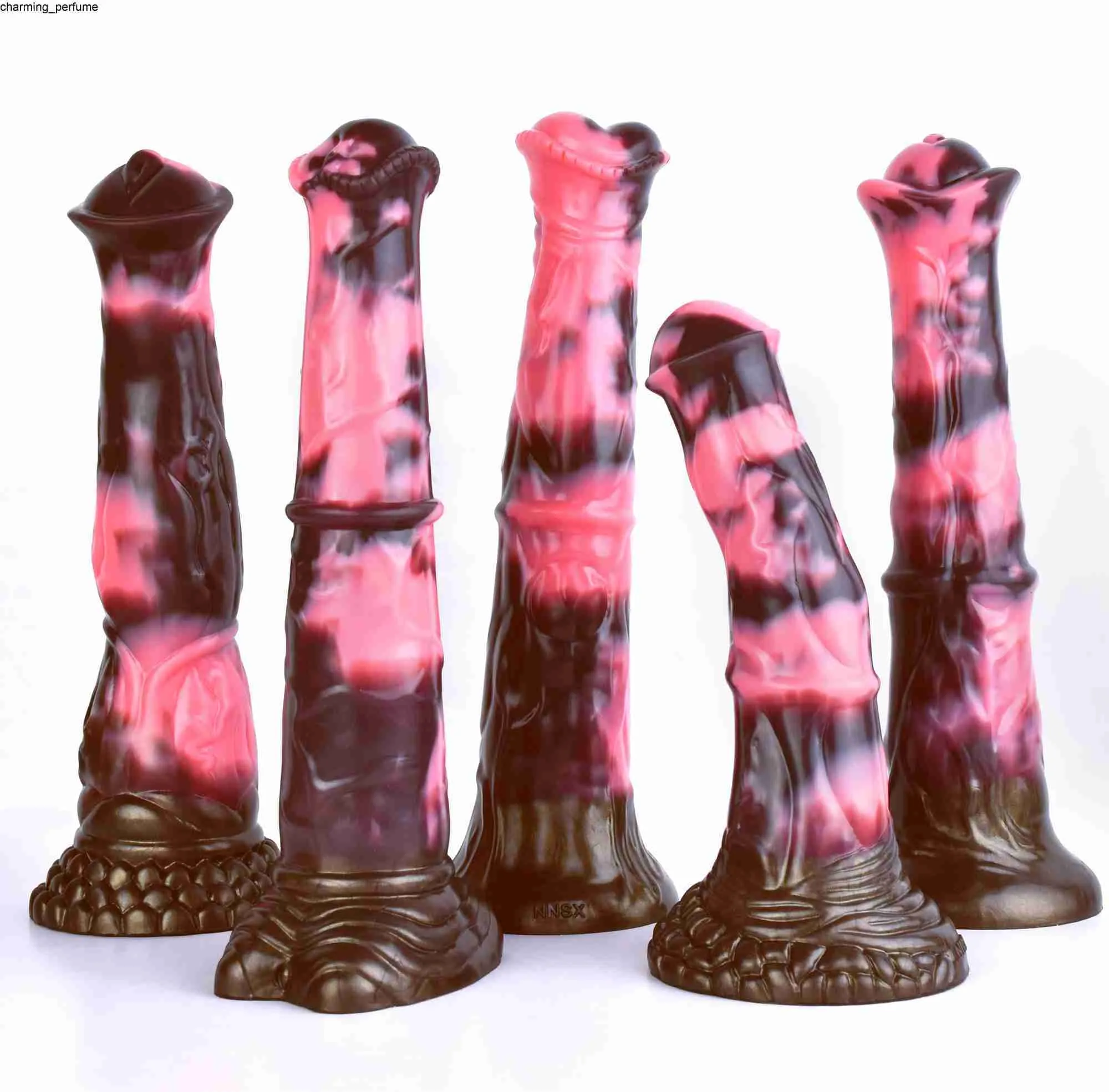 atacado Big Horse Dildoswith Cup de sucção Multi-Color Silicone Penis Long Penis Anal Massage Toys