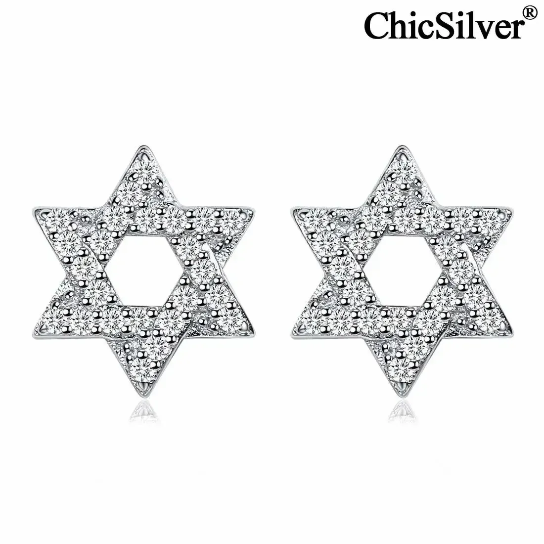 Boucles d'oreilles Chicsilver Small CZ Magen Star of David Stud Moles pour femmes 925 Bijoux hypoallergéniques en argent sterling