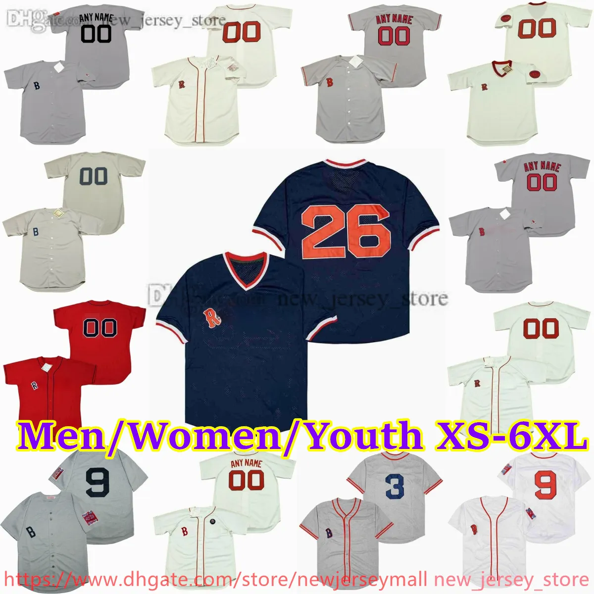 Custom XS-6XL فيلم Throwback Baseball Jersey 10 Andredawson 1 Bernicarbo Davidortiz Tedwilliams Jasonvaritek Trotnixon Movaughn Mannyramirez Jerseys