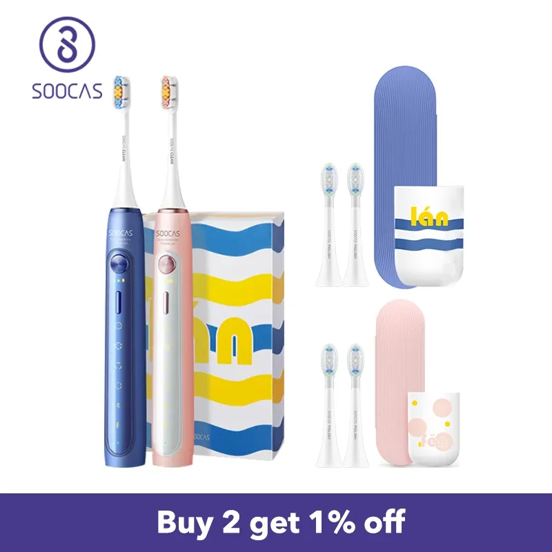 Heads Soocas X5 IPX7 Waterproof Electric Toothbrush Whitening Ultrasonic Automatic Wireless Charging Tooth Brush Oral Clearing