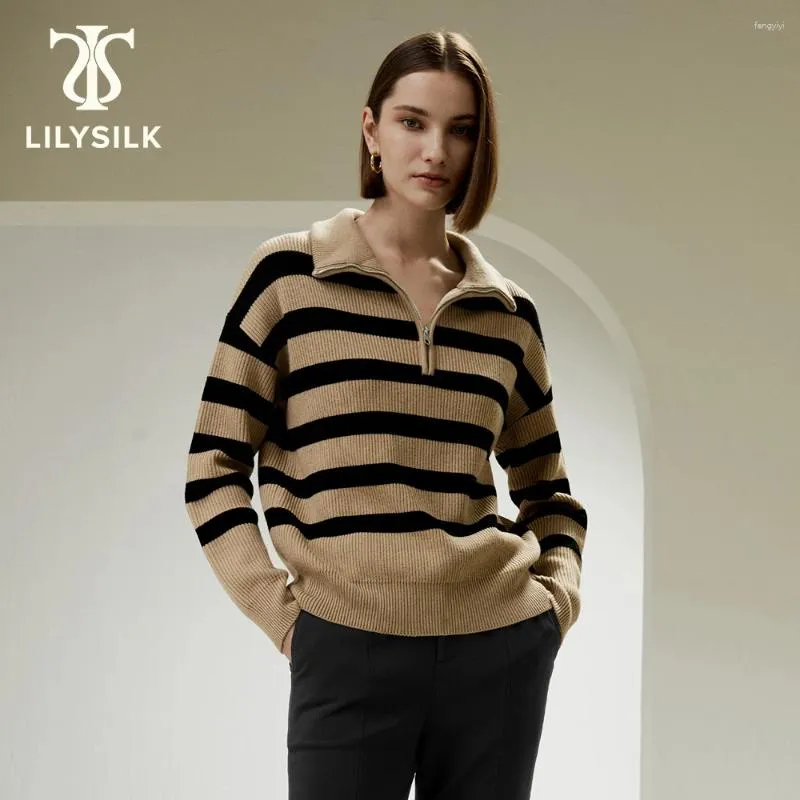 Maglioni da donna maglione in lana a strisce Lilysilk per donne 2024 inverno pullover polo dolcevita versatile di lusso versatile di lusso