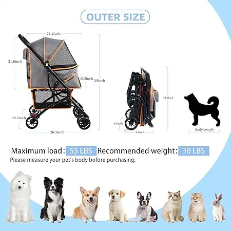 Pet Stroller For Small & Medium Dogs & Cats - 4 Wheels W/ Cup Holder - By  SEGAWE