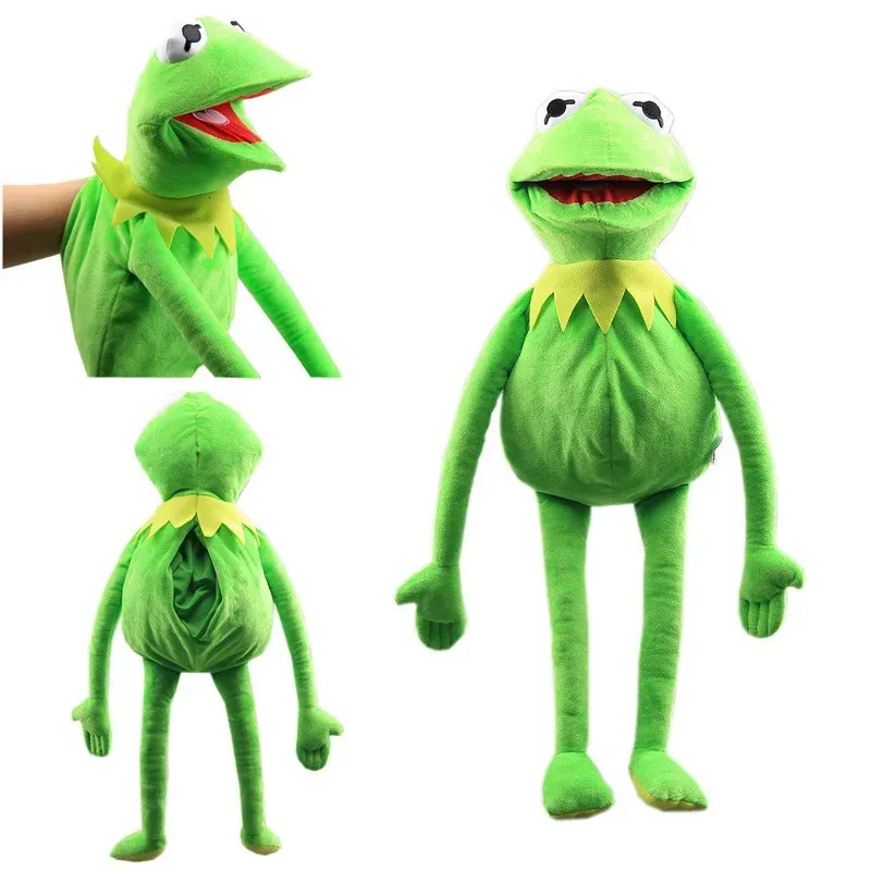 Kermit Frog Hand Puppet Doll Schoolväska grön plysch leksak Big Abdominal Språkföreställningar 240415