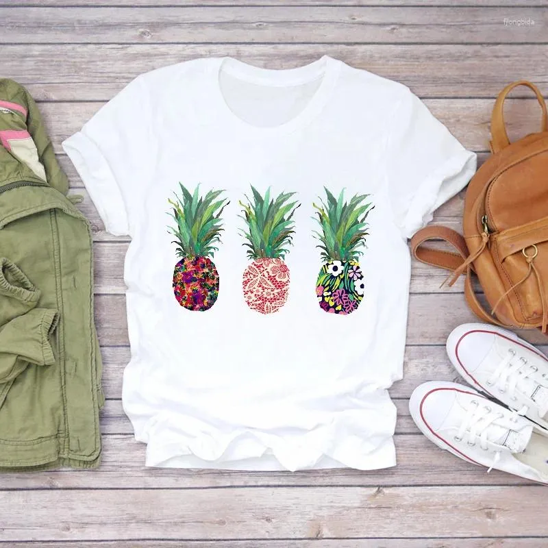 Women's T Shirts Women 2024 Summer Pineapple Funny 90-talet Kvinnor Grafisk kvinnlig tee t-shirt Söt söt fruktkamisor t-shirts toppskjorta