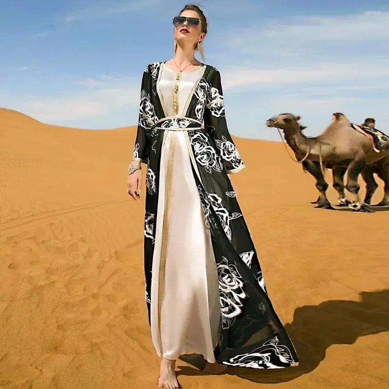 Vêtements ethniques Femmes de mariée soirée de mariée robe musulmane arabe Abaya Robes Elegant en dentelle broderie ceinturée Jilbab Maroc Caftan 2 pièces
