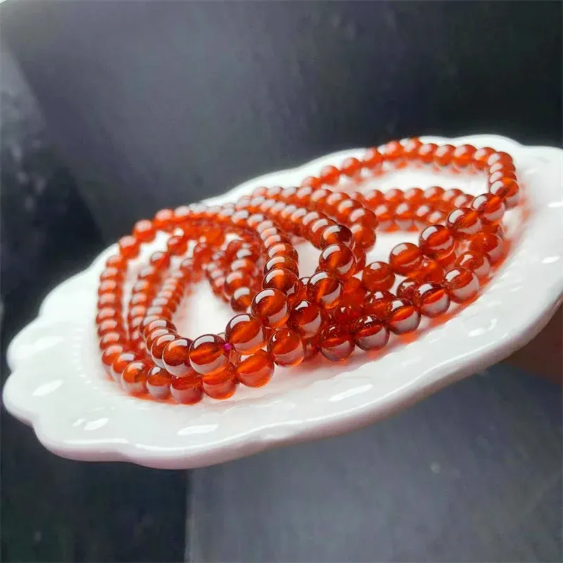 Strands Natural Red Garnet Triple Circle Bracelet Handmade Fortune Energy Bangle Mineral Woman Amulet Jewelry Gift 1PCS 6mm