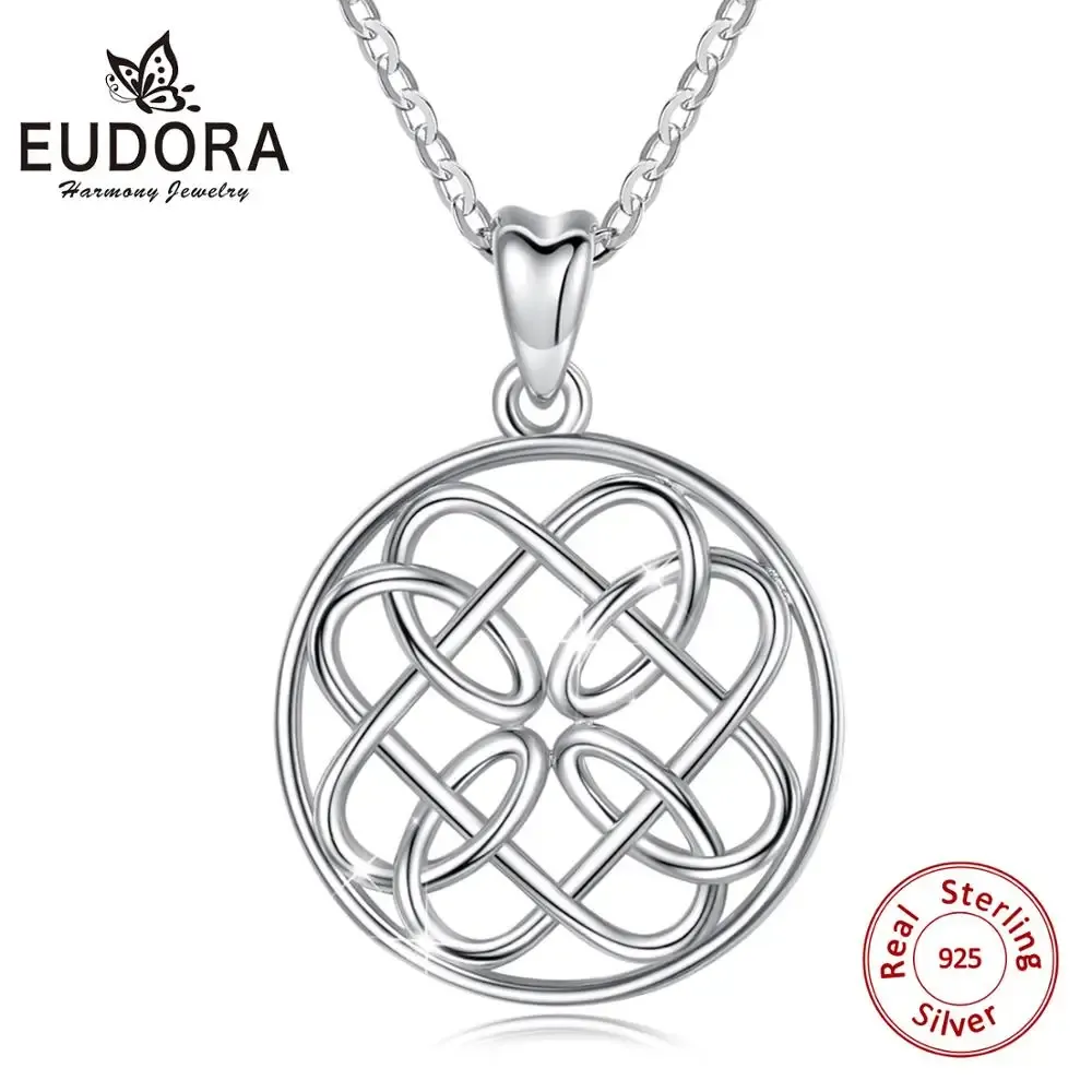 Collares Eudora Real 925 STERLING SILEMA Minimalismo Elegante Círculo redondo Celtic Knot colgante Collares Mujeres Joyas de plata esterlina D102