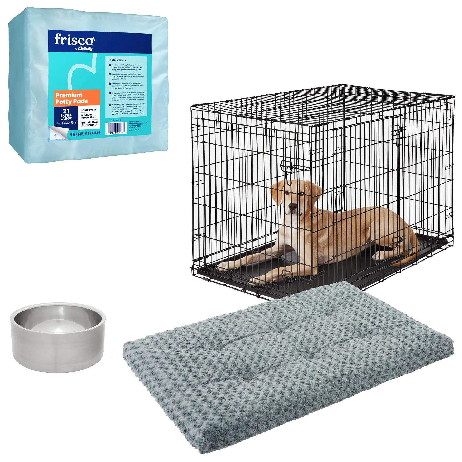 Heavy Duty Double Door Dog Crate: Foldable Wire Kennel with Free Items  Portable Dog Home, Secure Pet Enclosure, Easy Setup
